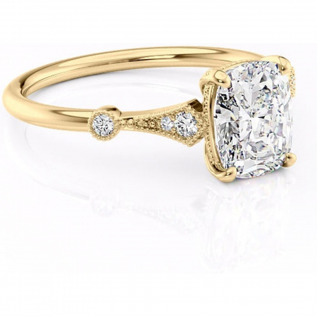 Pernă alungită - Inel de logodnă Lacey din aur Galben 14kt cu moissanite tăietură asscher – Pietre laterale rafinată pentru profil înalt | Personalizează și configurează gratuit online