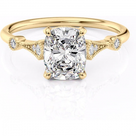 Inel de logodnă Lacey din aur Galben 14kt cu moissanite tăietură asscher – Pietre laterale rafinată pentru profil înalt | Personalizează și configurează gratuit online [1]