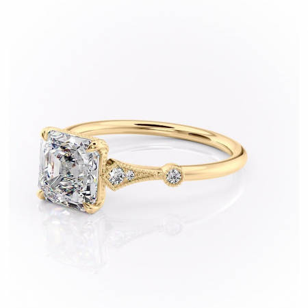 Inel de logodnă Lacey din aur Galben 14kt cu moissanite tăietură asscher – Pietre laterale rafinată pentru profil înalt | Personalizează și configurează gratuit online [6]