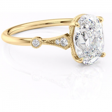 Ovală - Inel de logodnă Lacey din aur Galben 18kt cu moissanite tăietură ovală – Pietre laterale rafinată pentru profil înalt | Personalizează și configurează gratuit online