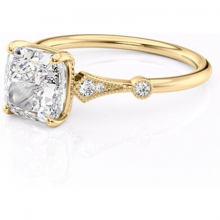 Inel de logodnă Lacey din aur Galben 18kt cu moissanite tăietură pernă – Pietre laterale rafinată pentru profil înalt | Personalizează și configurează gratuit online [6]