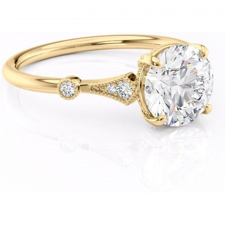 Aur galben - Inel de logodnă Lacey din aur Galben 14kt cu moissanite tăietură rotundă – Pietre laterale rafinată pentru profil înalt | Personalizează și configurează gratuit online