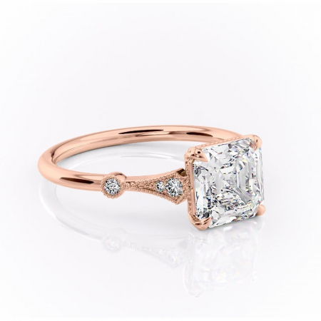 Asscher - Inel de logodnă Lacey din aur Rose 18kt cu moissanite tăietură asscher – Pietre laterale rafinată pentru profil înalt | Personalizează și configurează gratuit online