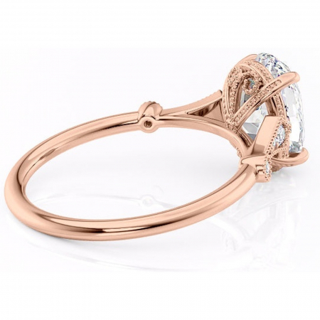 Inel de logodnă Lacey din aur Rose 14kt cu moissanite tăietură ovală – Pietre laterale rafinată pentru profil înalt | Personalizează și configurează gratuit online [2]