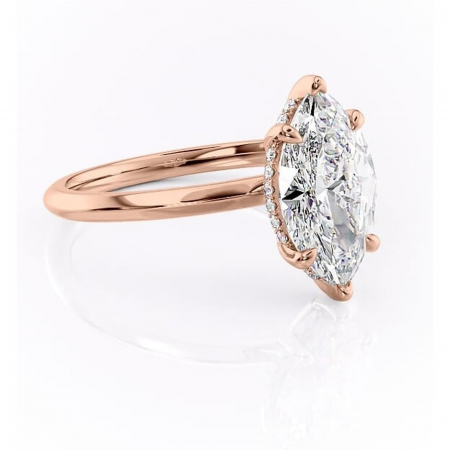 14K - Inel de logodnă Lavender din aur Rose 14kt cu moissanite tăietură marquise – Solitar rafinată pentru profil înalt | Personalizează și configurează gratuit online
