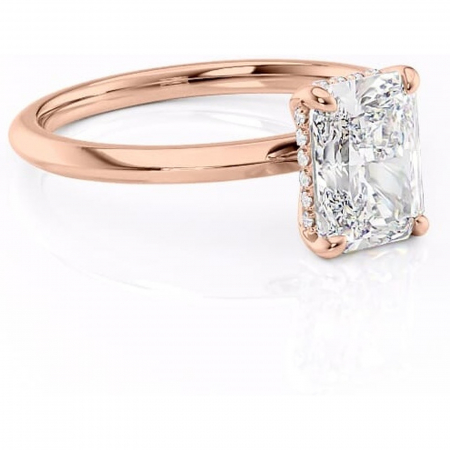 14K - Inel de logodnă Lavender din aur Rose 14kt cu moissanite tăietură radiantă – Solitar rafinată pentru profil înalt | Personalizează și configurează gratuit online