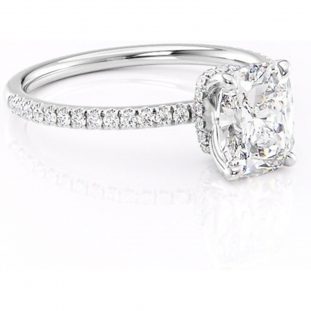 Pernă alungită - Inel de logodnă Lavinia din aur Alb 14kt cu moissanite tăietură asscher – Montură pavé rafinată pentru profil înalt | Personalizează și configurează gratuit online