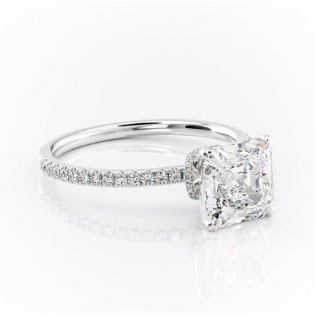 Asscher - Inel de logodnă Lavinia din aur Alb 14kt cu moissanite tăietură asscher – Montură pavé rafinată pentru profil înalt | Personalizează și configurează gratuit online