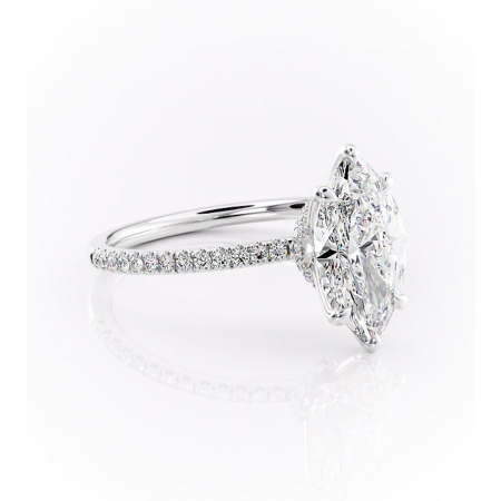 Marquise - Inel de logodnă Lavinia din aur Alb 14kt cu moissanite tăietură marquise – Montură pavé rafinată pentru profil înalt | Personalizează și configurează gratuit online