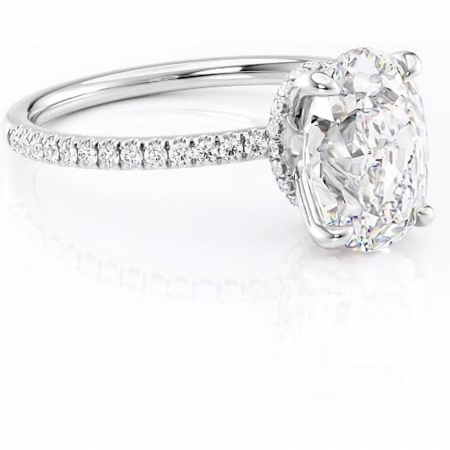Alege forma Moissanit - Inel de logodnă Lavinia din aur Alb 14kt cu moissanite tăietură ovală – Montură pavé rafinată pentru profil înalt | Personalizează și configurează gratuit online