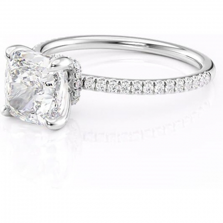 Inel de logodnă Lavinia din aur Alb 14kt cu moissanite tăietură pernă – Montură pavé rafinată pentru profil înalt | Personalizează și configurează gratuit online [6]