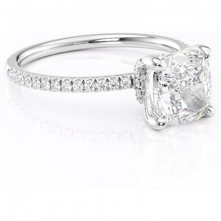 Alege forma Moissanit - Inel de logodnă Lavinia din aur Alb 14kt cu moissanite tăietură pernă – Montură pavé rafinată pentru profil înalt | Personalizează și configurează gratuit online