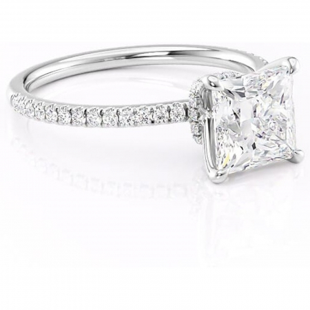 Princess - Inel de logodnă Lavinia din aur Alb 14kt cu moissanite tăietură princess – Montură pavé rafinată pentru profil înalt | Personalizează și configurează gratuit online