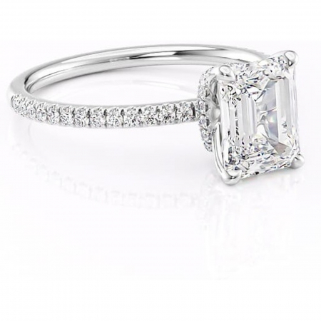 Smarald - Inel de logodnă Lavinia din aur Alb 14kt cu moissanite tăietură smarald – Montură pavé rafinată pentru profil înalt | Personalizează și configurează gratuit online