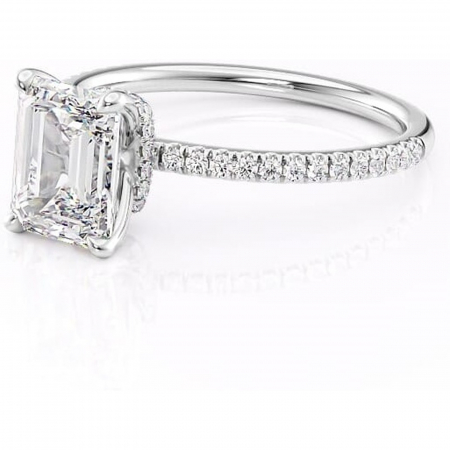 Inel de logodnă Lavinia din aur Alb 14kt cu moissanite tăietură smarald – Montură pavé rafinată pentru profil înalt | Personalizează și configurează gratuit online [6]