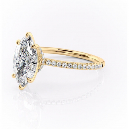 Inel de logodnă Lavinia din aur Galben 14kt cu moissanite tăietură marquise – Montură pavé rafinată pentru profil înalt | Personalizează și configurează gratuit online [6]