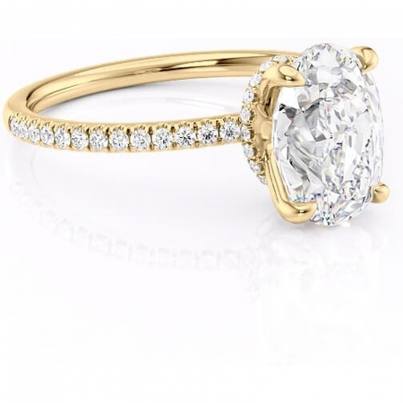 Aur galben - Inel de logodnă Lavinia din aur Galben 18kt cu moissanite tăietură ovală – Montură pavé rafinată pentru profil înalt | Personalizează și configurează gratuit online