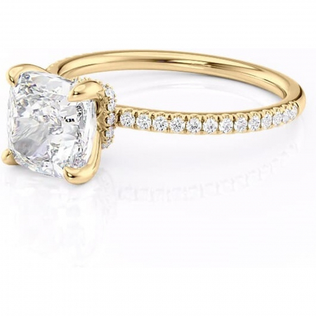 Inel de logodnă Lavinia din aur Galben 14kt cu moissanite tăietură pernă – Montură pavé rafinată pentru profil înalt | Personalizează și configurează gratuit online [6]