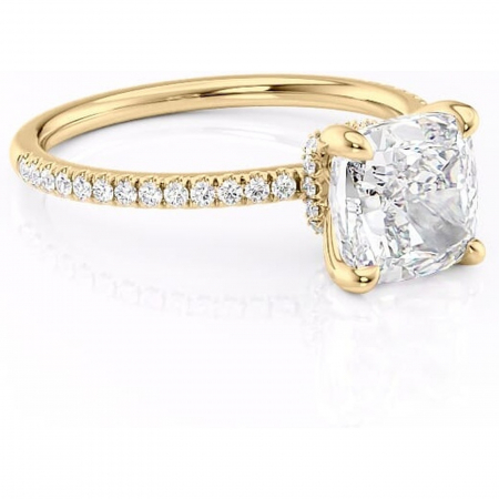 Aur galben - Inel de logodnă Lavinia din aur Galben 18kt cu moissanite tăietură pernă – Montură pavé rafinată pentru profil înalt | Personalizează și configurează gratuit online