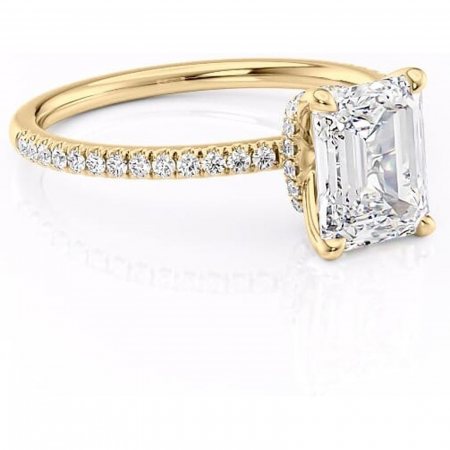 Aur galben - Inel de logodnă Lavinia din aur Galben 14kt cu moissanite tăietură smarald – Montură pavé rafinată pentru profil înalt | Personalizează și configurează gratuit online