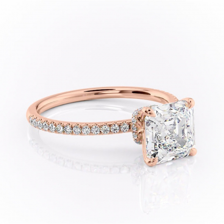 Aur roz - Inel de logodnă Lavinia din aur Rose 18kt cu moissanite tăietură asscher – Montură pavé rafinată pentru profil înalt | Personalizează și configurează gratuit online