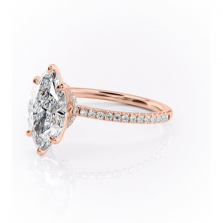Inel de logodnă Lavinia din aur Rose 14kt cu moissanite tăietură marquise – Montură pavé rafinată pentru profil înalt | Personalizează și configurează gratuit online [6]