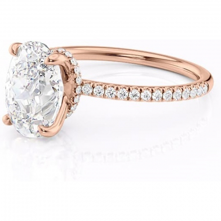 Inel de logodnă Lavinia din aur Rose 14kt cu moissanite tăietură ovală – Montură pavé rafinată pentru profil înalt | Personalizează și configurează gratuit online [6]