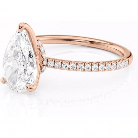 Inel de logodnă Lavinia din aur Rose 14kt cu moissanite tăietură pară – Montură pavé rafinată pentru profil înalt | Personalizează și configurează gratuit online [6]