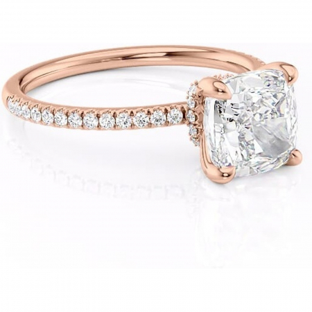 Pernă - Inel de logodnă Lavinia din aur Rose 18kt cu moissanite tăietură pernă – Montură pavé rafinată pentru profil înalt | Personalizează și configurează gratuit online