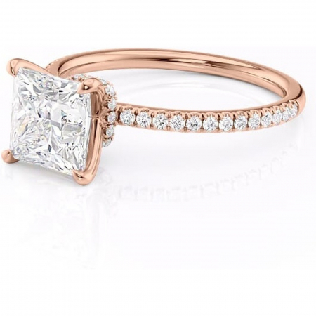 Inel de logodnă Lavinia din aur Rose 18kt cu moissanite tăietură princess – Montură pavé rafinată pentru profil înalt | Personalizează și configurează gratuit online [6]