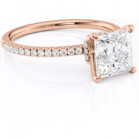 18K - Inel de logodnă Lavinia din aur Rose 18kt cu moissanite tăietură princess – Montură pavé rafinată pentru profil înalt | Personalizează și configurează gratuit online