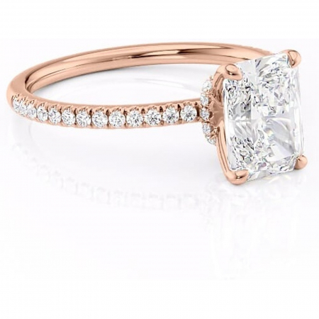 Aur roz - Inel de logodnă Lavinia din aur Rose 18kt cu moissanite tăietură radiantă – Montură pavé rafinată pentru profil înalt | Personalizează și configurează gratuit online