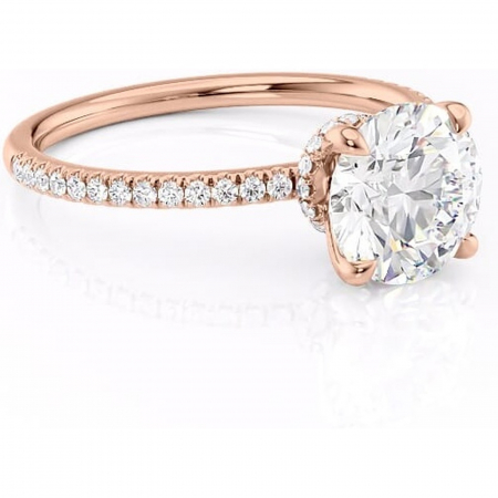 Aur roz - Inel de logodnă Lavinia din aur Rose 14kt cu moissanite tăietură rotundă – Montură pavé rafinată pentru profil înalt | Personalizează și configurează gratuit online