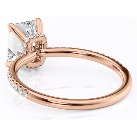 Inel de logodnă Lavinia din aur Rose 14kt cu moissanite tăietură smarald – Montură pavé rafinată pentru profil înalt | Personalizează și configurează gratuit online [3]