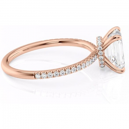 Inel de logodnă Lavinia din aur Rose 14kt cu moissanite tăietură smarald – Montură pavé rafinată pentru profil înalt | Personalizează și configurează gratuit online [1]