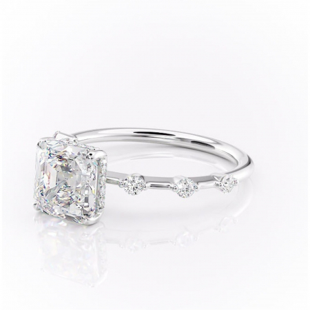 Inel de logodnă Lilya din aur Alb 14kt cu moissanite tăietură asscher – Pietre laterale rafinată pentru profil mediu | Personalizează și configurează gratuit online [6]