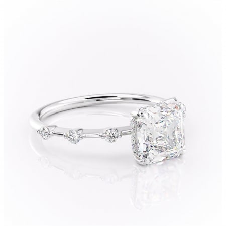 Asscher - Inel de logodnă Lilya din aur Alb 14kt cu moissanite tăietură asscher – Pietre laterale rafinată pentru profil mediu | Personalizează și configurează gratuit online