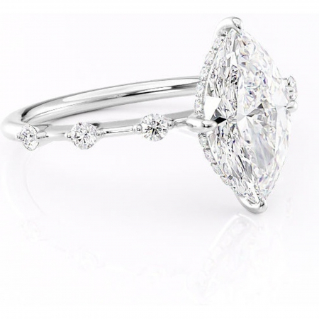 Alege forma Moissanit - Inel de logodnă Lilya din aur Alb 14kt cu moissanite tăietură marquise – Pietre laterale rafinată pentru profil mediu | Personalizează și configurează gratuit online