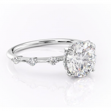 Halo - Inel de logodnă Lilya din aur Alb 14kt cu moissanite tăietură rotundă – Pietre laterale rafinată pentru profil mediu | Personalizează și configurează gratuit online