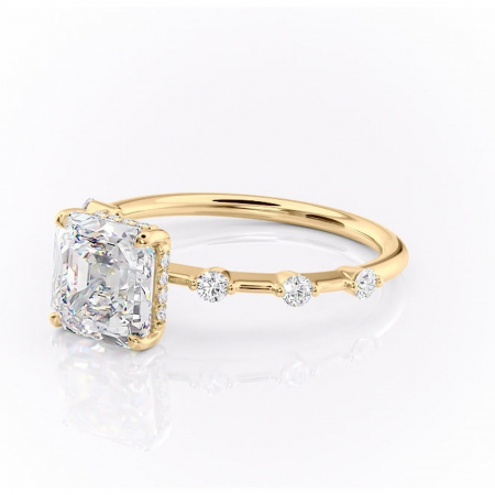 Inel de logodnă Lilya din aur Galben 14kt cu moissanite tăietură asscher – Pietre laterale rafinată pentru profil mediu | Personalizează și configurează gratuit online [6]