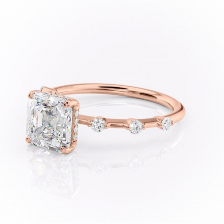 Inel de logodnă Lilya din aur Rose 18kt cu moissanite tăietură asscher – Pietre laterale rafinată pentru profil mediu | Personalizează și configurează gratuit online [6]