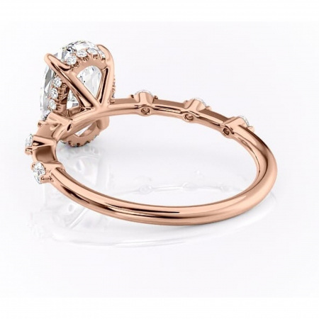 Inel de logodnă Lilya din aur Rose 14kt cu moissanite tăietură ovală – Pietre laterale rafinată pentru profil mediu | Personalizează și configurează gratuit online [3]
