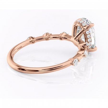 Inel de logodnă Lilya din aur Rose 14kt cu moissanite tăietură ovală – Pietre laterale rafinată pentru profil mediu | Personalizează și configurează gratuit online [2]