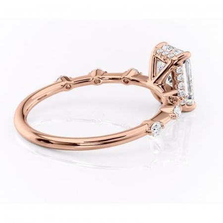Inel de logodnă Lilya din aur Rose 14kt cu moissanite tăietură radiantă – Pietre laterale rafinată pentru profil mediu | Personalizează și configurează gratuit online [2]