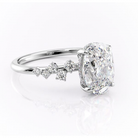 Alege forma Moissanit - Inel de logodnă Liora din aur Alb 14kt cu moissanite tăietură ovală – Pietre laterale rafinată pentru profil înalt | Personalizează și configurează gratuit online