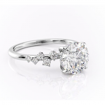 Alege forma Moissanit - Inel de logodnă Liora din aur Alb 14kt cu moissanite tăietură rotundă – Pietre laterale rafinată pentru profil înalt | Personalizează și configurează gratuit online