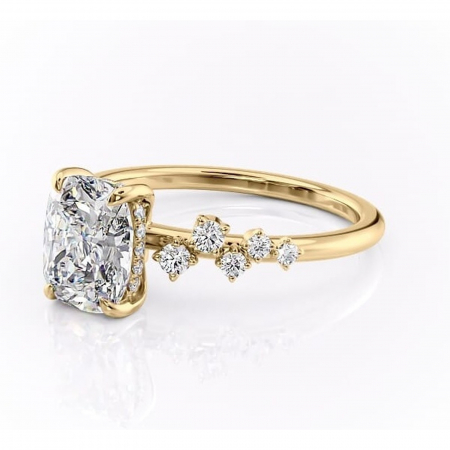 Inel de logodnă Liora din aur Galben 14kt cu moissanite tăietură pernă – Pietre laterale rafinată pentru profil înalt | Personalizează și configurează gratuit online [6]