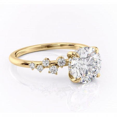 Aur galben - Inel de logodnă Liora din aur Galben 14kt cu moissanite tăietură rotundă – Pietre laterale rafinată pentru profil înalt | Personalizează și configurează gratuit online