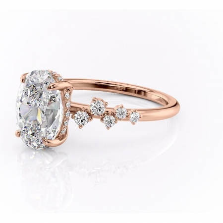 Inel de logodnă Liora din aur Rose 14kt cu moissanite tăietură ovală – Pietre laterale rafinată pentru profil înalt | Personalizează și configurează gratuit online [6]