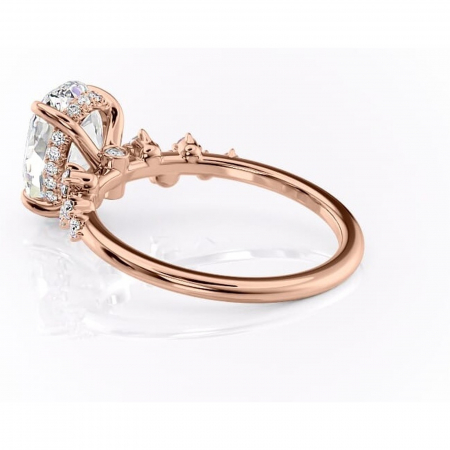 Inel de logodnă Liora din aur Rose 14kt cu moissanite tăietură ovală – Pietre laterale rafinată pentru profil înalt | Personalizează și configurează gratuit online [4]